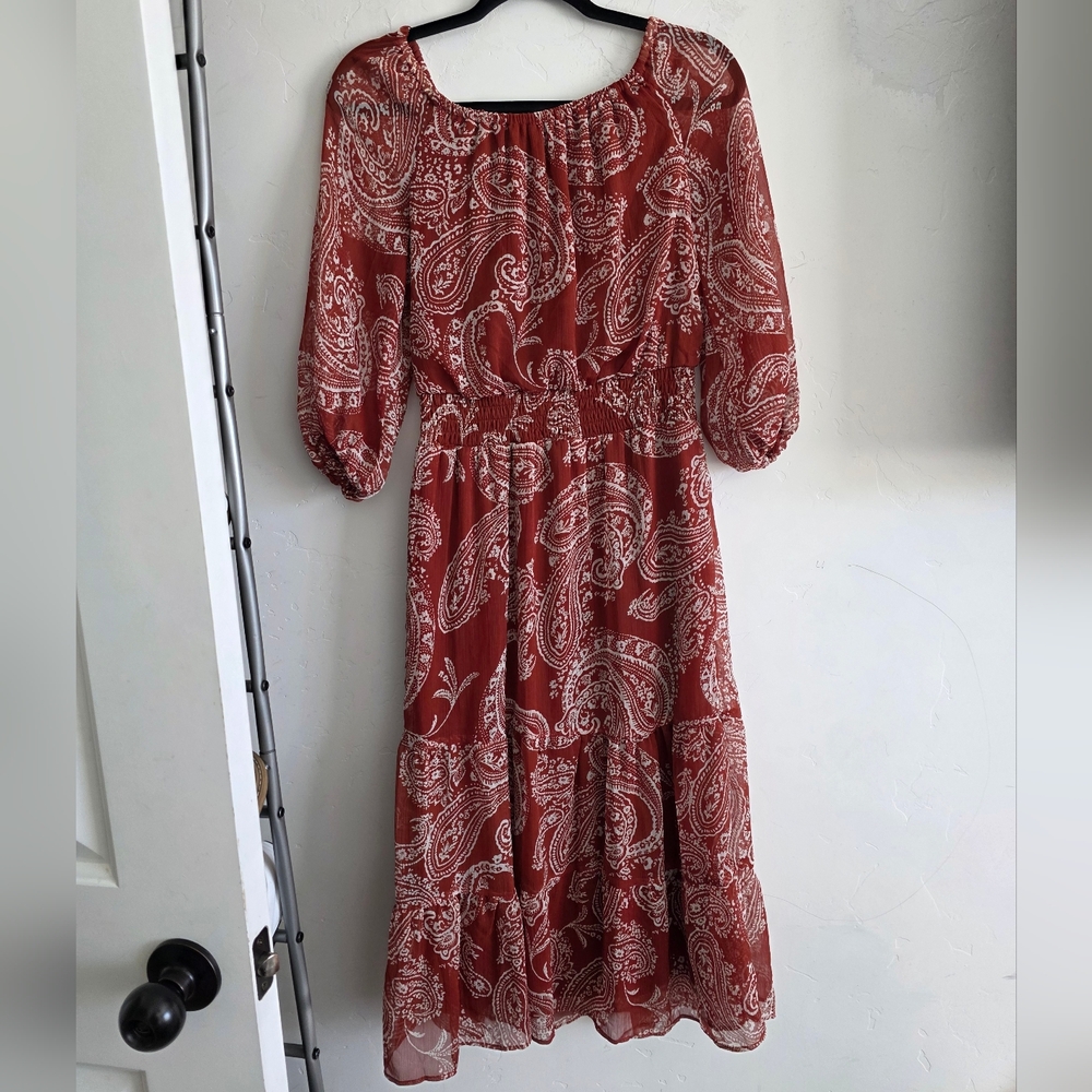 MSK Red Paisley Midi Dress